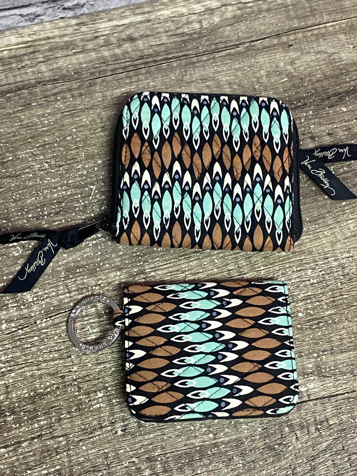 Vera Bradley Women’s 2pc Wallet Set Photo Id, Keychain Card Sienna Stream-image