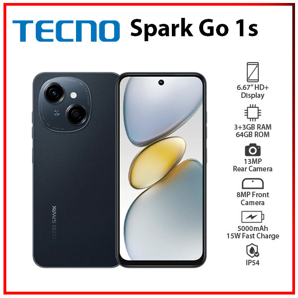 New) TECNO Spark Go 1s 3GB+64GB BLACK Dual SIM Unlocked Android