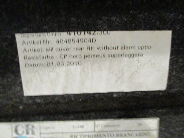 Lamborghini Gallardo - RH Side Rear Sill Cover - Black Alcatara - P/N 404854904D