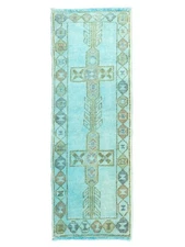 Overdyed Turkish Oushak 1.11x5.3 ft Runner Rug,New Premium Hand Woven Carpet