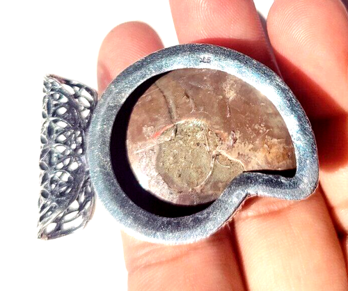 Natural Ammonite Gemstone 925 Sterling Silver Handmade Jewelry Pendant 2.1" - Picture 5 of 10
