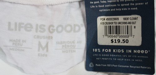 Life Is Good Kids Unicorn & Butterflies Graphic S/S Crusher Tee CL8 White Medium - Picture 5 of 7