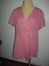 Lane Bryant 24 Pink & Silver Sparkle SS Lurex Faux Wrap Top Fits 24W 2X 3X