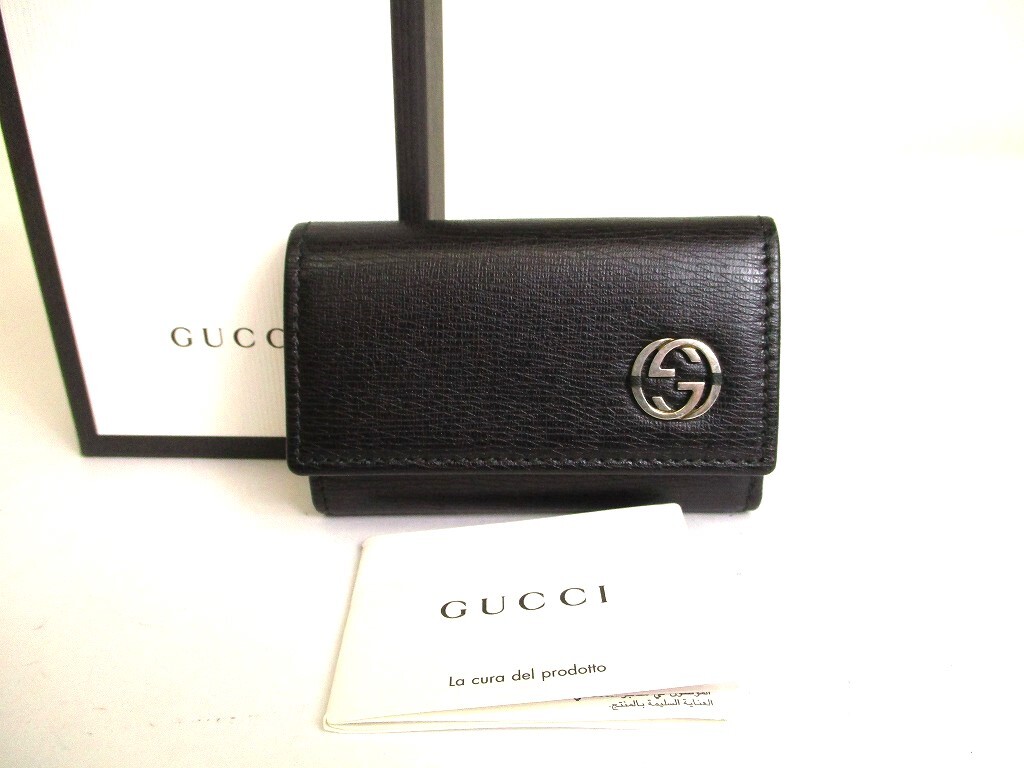 Authentic GUCCI Interlocking G Black Leather 6 Pics Key Cases