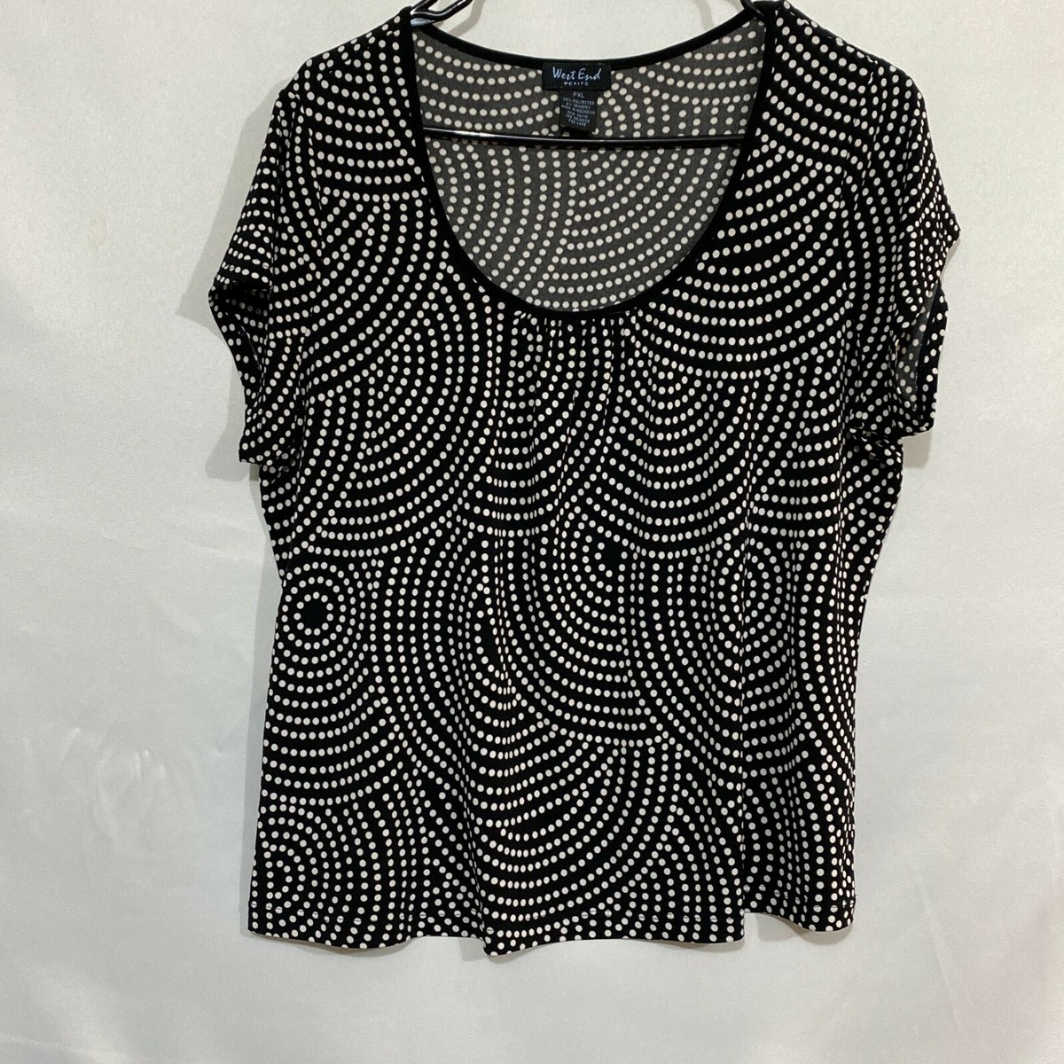 West End Womens Black Geometric Short Sleeve Scoop Neck