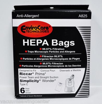 EnviroCare Riccar Prima and Simplicity Wonder Type C Hepa Staubsaugerbeutel A825