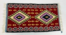 Southwestern Woven Throw Rug Geometric Fringe Ends Colorful