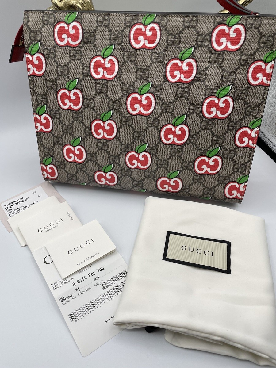 NWT Authentic Gucci GG Supreme Apples Pouch, Clutch, Bag