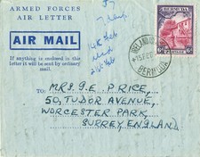 Bermuda 1944 Armed Forces Airletter  Ireland Island   to Surrey  Great Britain