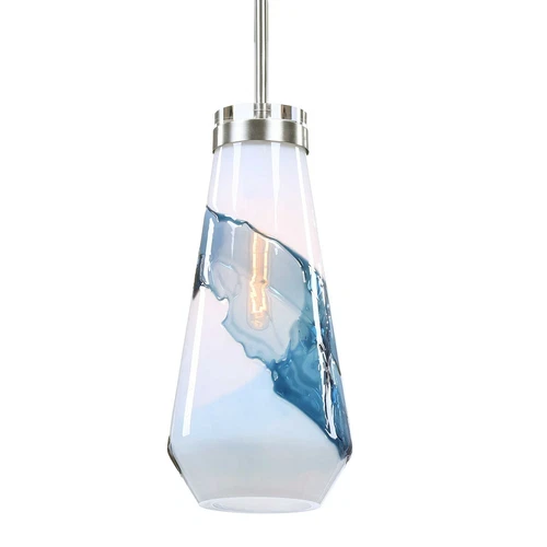 URBAN MODERN XXL 18" HANDMADE BLUE WHITE GLASS PENDANT LIGHT 22197 - Picture 5 of 6
