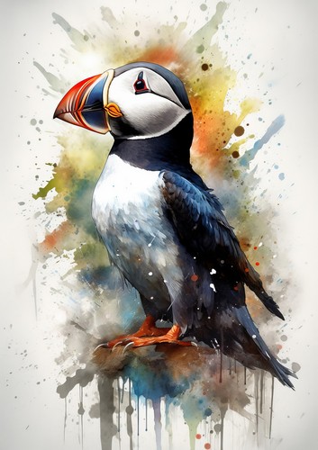 Puffin Watercolor Painting Print - Coastal Bird Art 5" x 7" - Picture 6 of 6