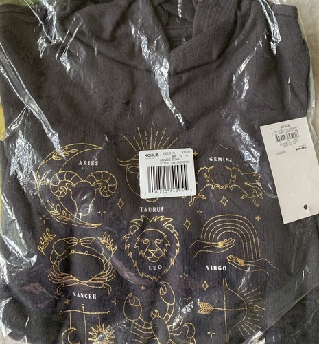 SO Girls Tie front zodiac graphic Hoodie Charcoal size 7 Retail $25 - Picture 3 of 4