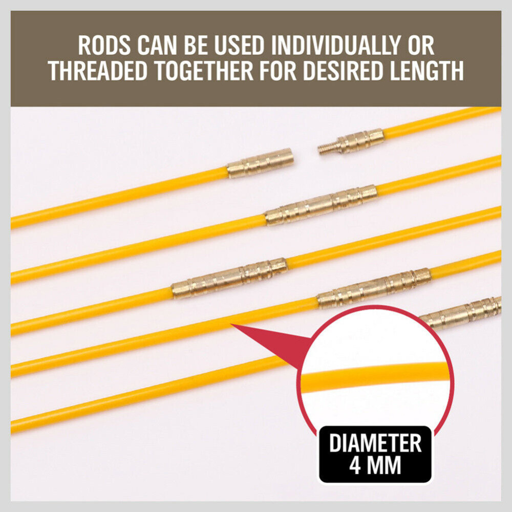 10pcs 3.3m⏀4mm Fiberglass Wire Running Kit Wall Cable Wire Push Pull