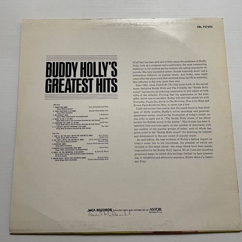 Buddy Holly Greatest Hits Vinyl Record 12” 33 RPM CRL-757492 MCA Records 1980 - Picture 4 of 22