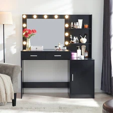 Vanity Set 3 LED Lighted Mirror Makeup Dressing Table Dresser Desk 3 Drawers
