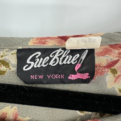 Abito maglione vintage Sue blu New York donna grande multi floreale a costine girocollo - Foto 6 di 10