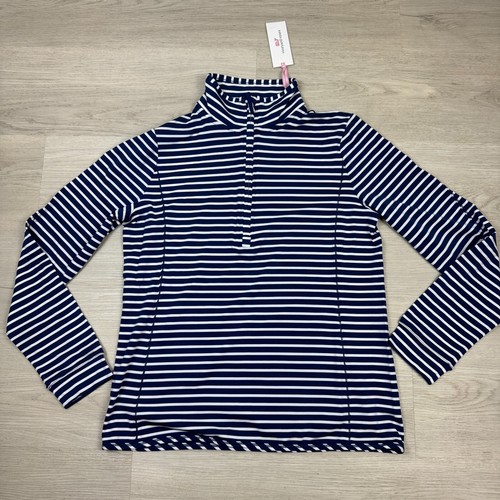 Vineyard Vines Sankaty Shep Shirt Quarter Zip Womens Small Striped Navy White
