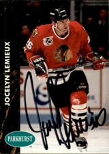 Jocelyn Lemieux Signed Auto 1992-93 Parkhurst card Chicago Blackhawks