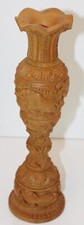 Vintage Wooden Flower Vase Hand Carved Lion Elephant Gazelle Sculpture Jungle