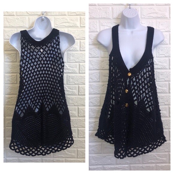 Free People knit open front crochet sweater vest Gem