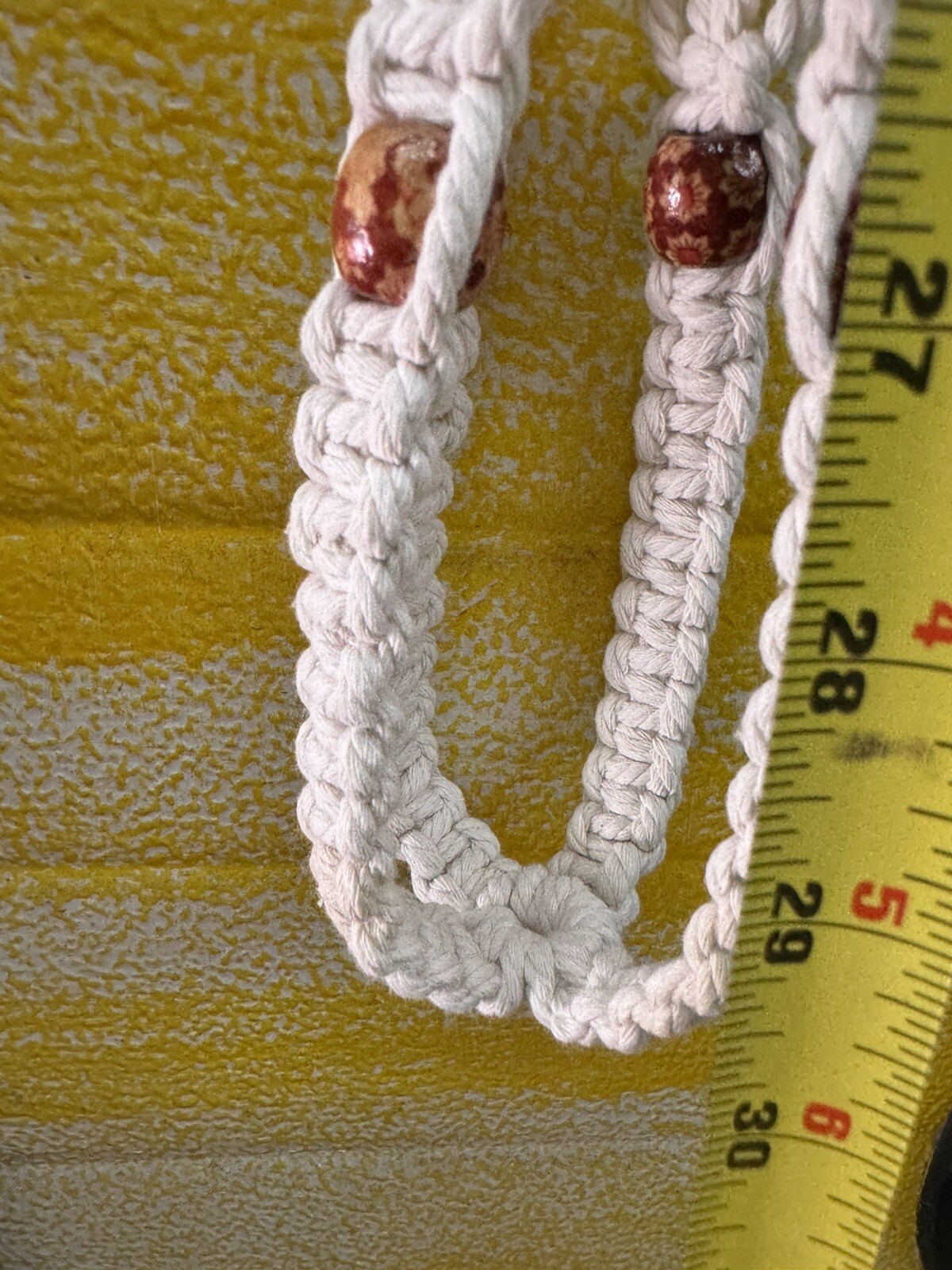 Macrame Twist Beaded Plant Hanger with Metal O Ring Hanger Neutral
