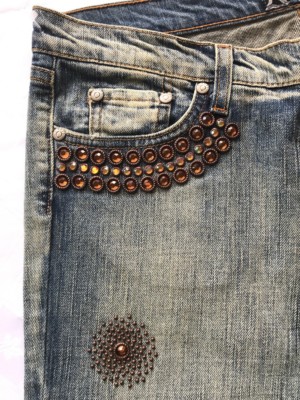 Jean Femme Kippys Marron Clouté Cristaux - Taille 30 X 33.5 - Style Rock Biker