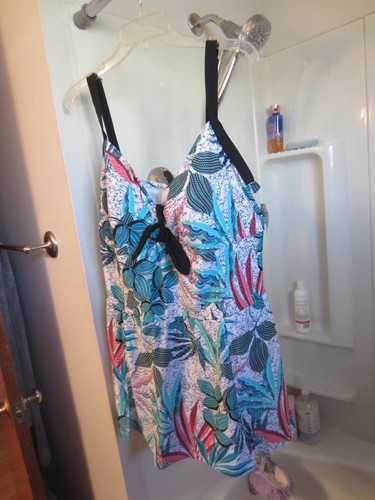 NWT women's plus size ONe piece swim dress New Directions Size 3X multi-colors - Picture 18 of 20