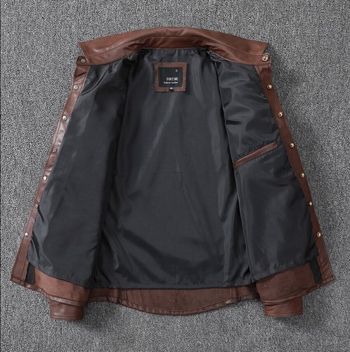 Men's Italian Sheepskin Leather Jacket Slim Fit Short Leather Motorcycle Jacket - Picture 10 of 24