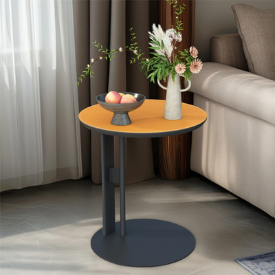 High-End Accent Table C Shape Side Table W/Saddle Leather Top for Home - 18.11X1