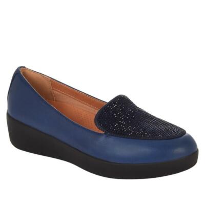 FitFlop Womens Rhinestone Loafer Timberwolf Slip on Suede