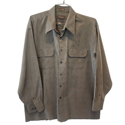 Van Heusen Men's L 16-16 1/2 Long Sleeve Button Up Shirt Gray Plaid Two Pocket