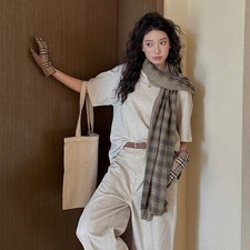 Plaid Scarf Women Autumn Winter - Soft Cotton Linen Blend Shawl 90x190cm