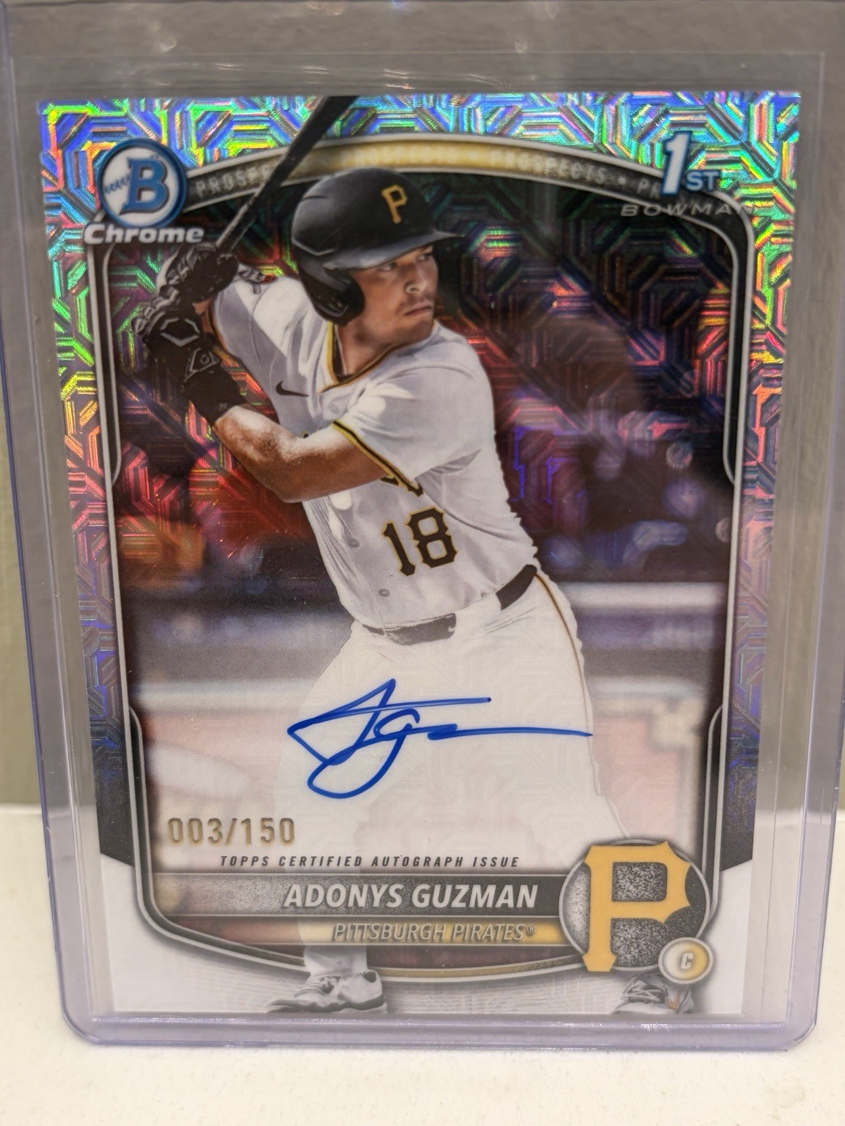 Adonys Guzman 2025 Bowman Chrome Draft #CPA-AG 1st HTA Auto #3/150 Pirates