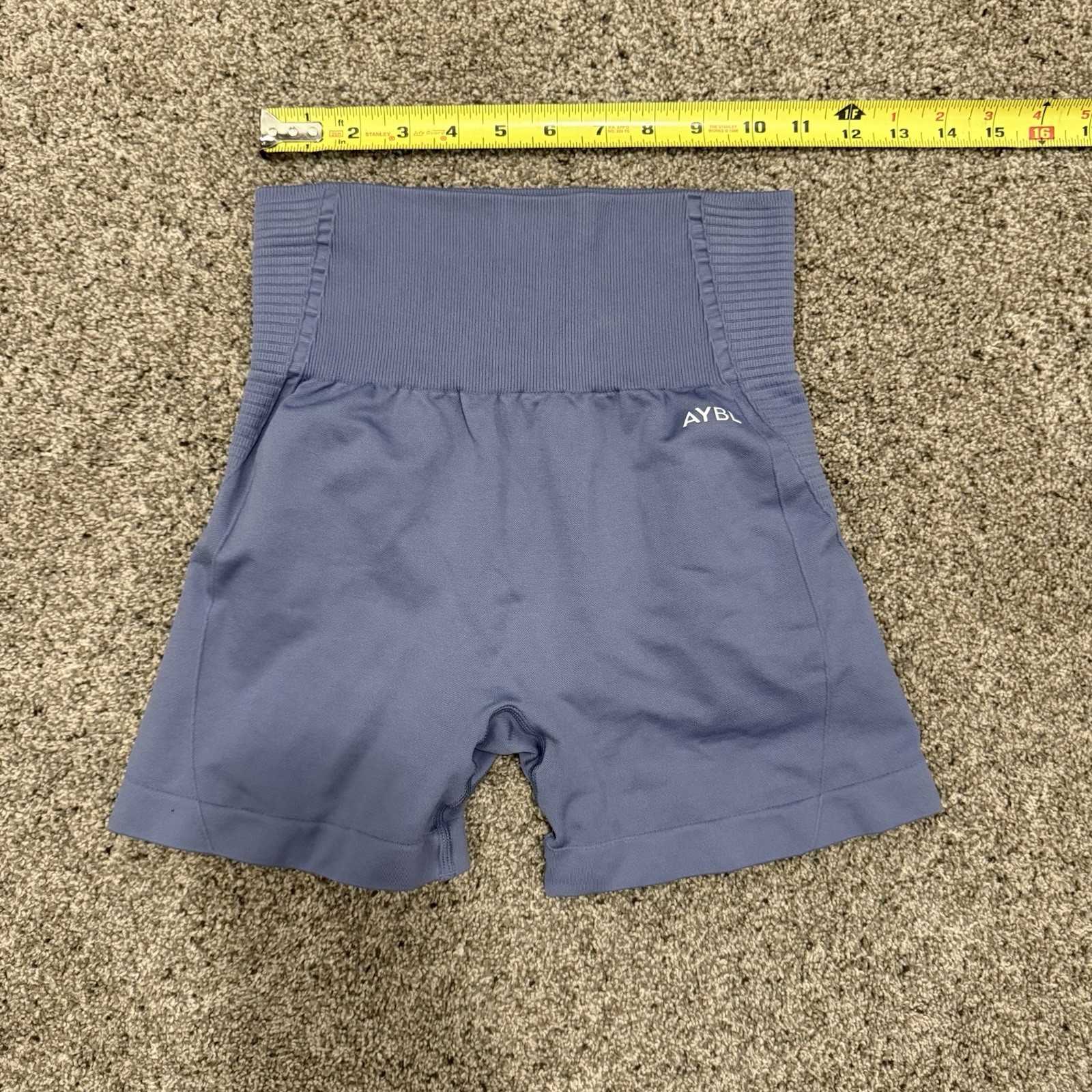 AYBL Women’s Blue High-Waist Compression Stretch Knit Gym Training Shorts M