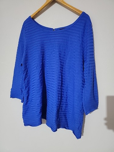 Lane Bryant Top Tunic Sz 18/20 Rayon 3/4 Sleeve Stretch Boat Neck Boho Sexy Blue - Picture 2 of 6