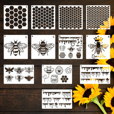 12Pcs Bee Stencils for Painting, Art Honeycomb Stencil for Crafts Reusable, Text