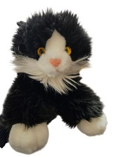 Aurora World Fluffy Black  White Cat 12" Stuffed Animal Plush Tuxedo Amber Eyes