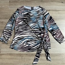 Clara Sun Woo Womens Medium Top Tie Front Long Sleeve Zebra Stripes USA Made
