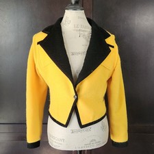 Vintage 1989s Ungaro Bright Marigold Colored Blazer W/Black Corduroy Lapel SZ 6