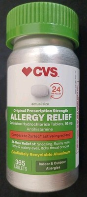  CVS 24HR ALLERGY RELIEF, CETIRIZINE, 365 TABLETS! NEW & SEALED,  ONLY 2 LEFT! 