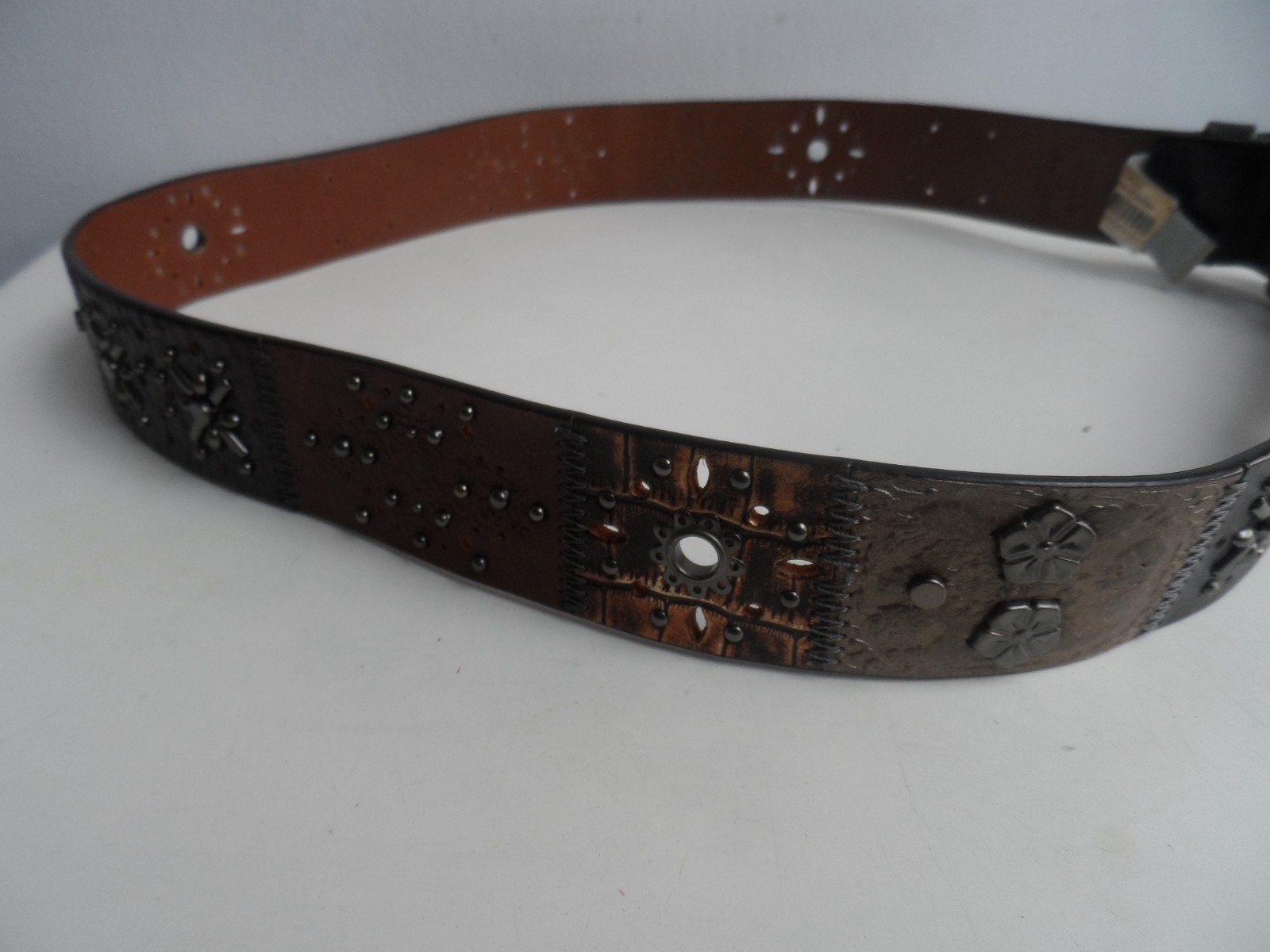 Fossil Midnight Patchwork Belt Leather Studded Bl… - image 6