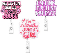 3Pcs Funny Cute Badge Reel Retractable Nurse Gifts Badge Holder with Alligator C