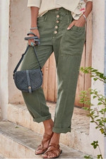 Sundance High-Rise Linen Cotton Straight Leg Button Fly Green Pants Sz 4 Rivera