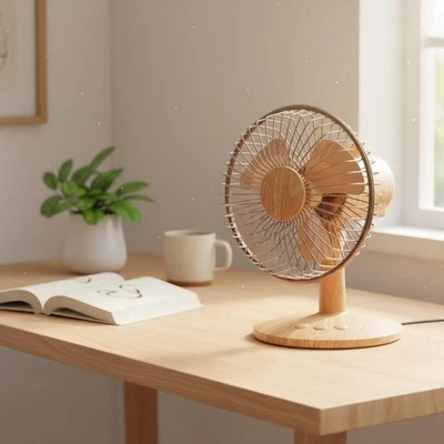 Ventilatore da Scrivania Stile Legno Doppia Alimentazione Mini Ventilatore USB - Bild 1 von 4