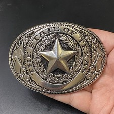 State of Texas Star with Wreath Silver Tone Belt Buckle 3.75"