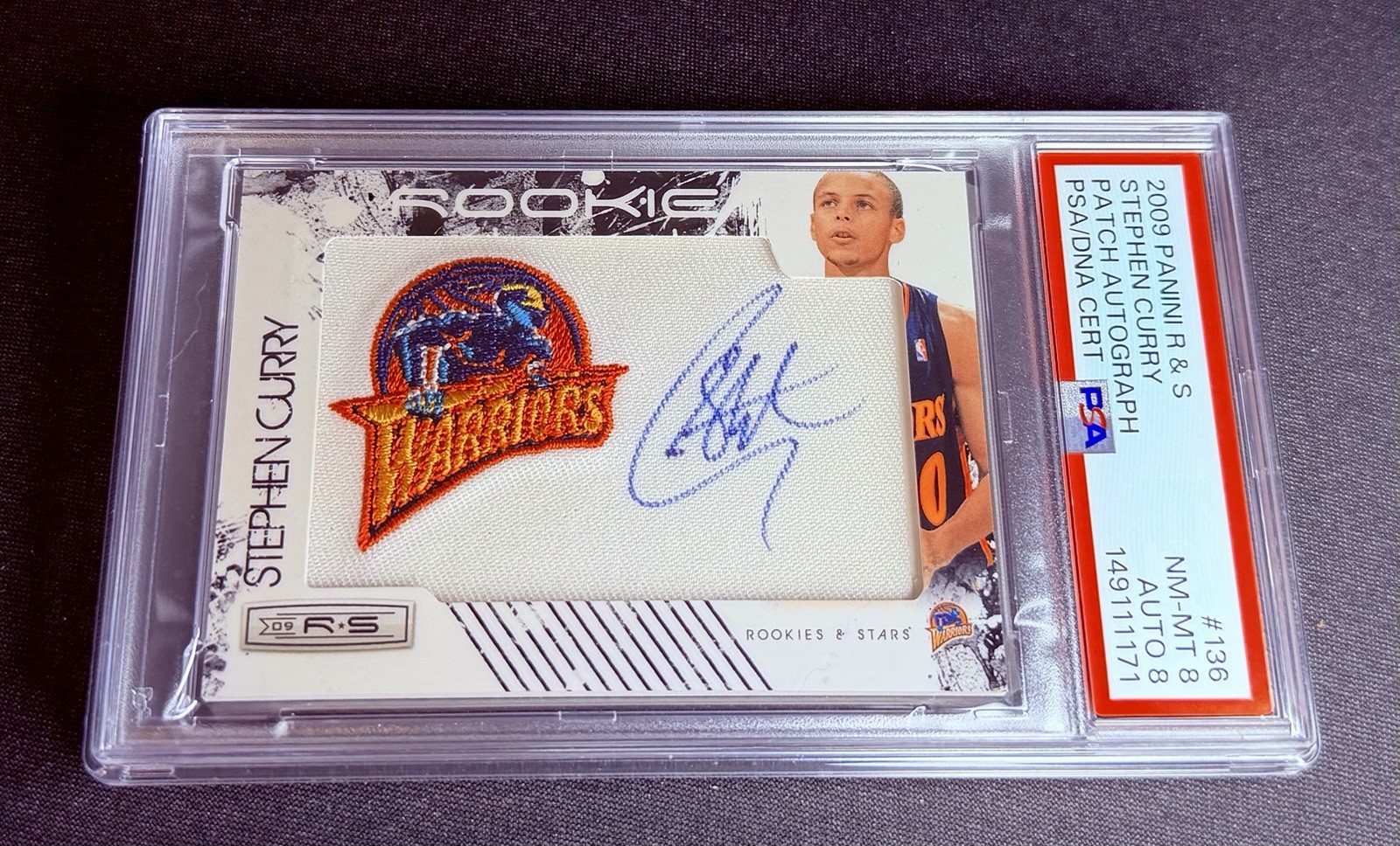 2009 Stephen Curry Panini Rookies Stars Patch Auto /449 PSA 8 RPA Autograph #136 view 3