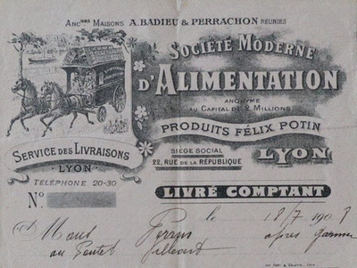 Rechnung 1908 Lyon Moderne Lebensmittelgesellschaft FELIX POTIN Badieu Perrachon 3