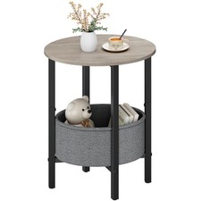 Round Side Table Storage Basket End Table Small Spaces Tall Oval Steel Greige