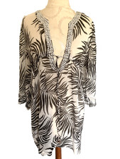 VTG BALI CLUB White Black Sheer Beachwear Cover Up Beaded Women's Size Large