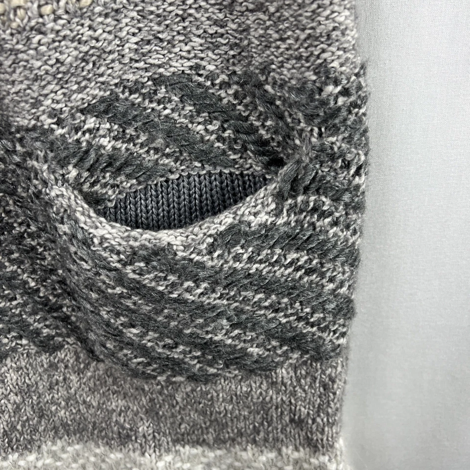 Suéter Max Studio Pequeño Cárdigan Gris Rayas Plumero Grueso Tejido Con Capucha Alpaca Foto 3 de 4